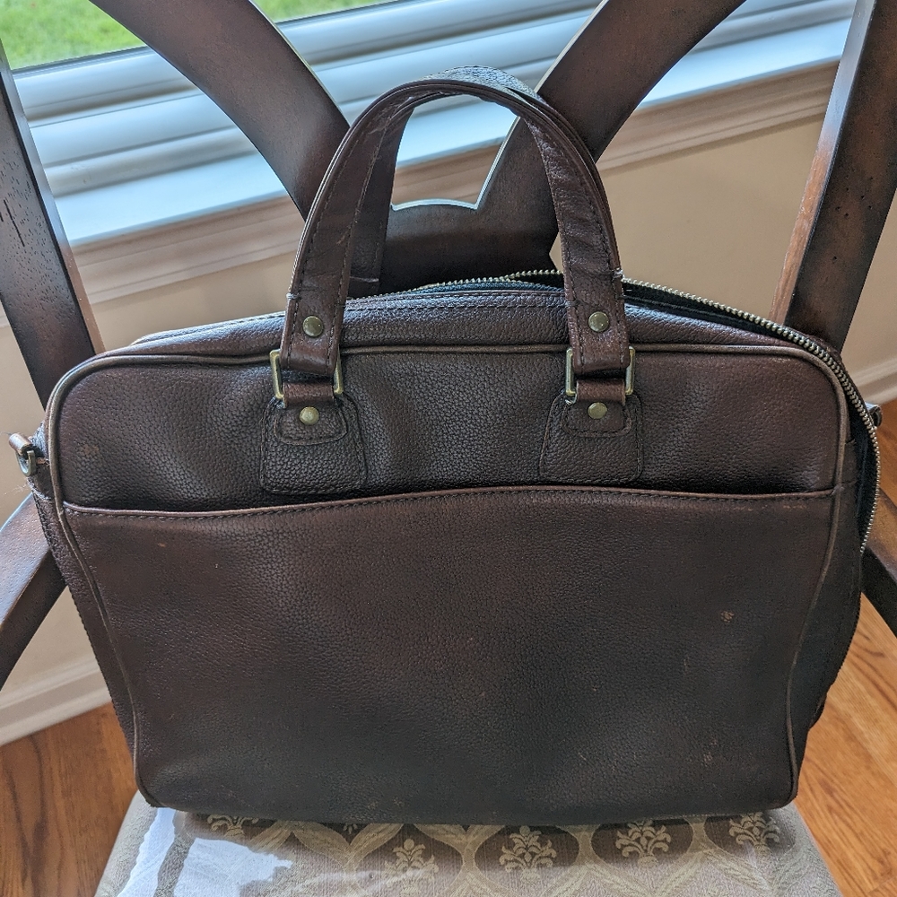 Jack Spade pebble leather brown briefcase with laptop pocket. 16"x12"